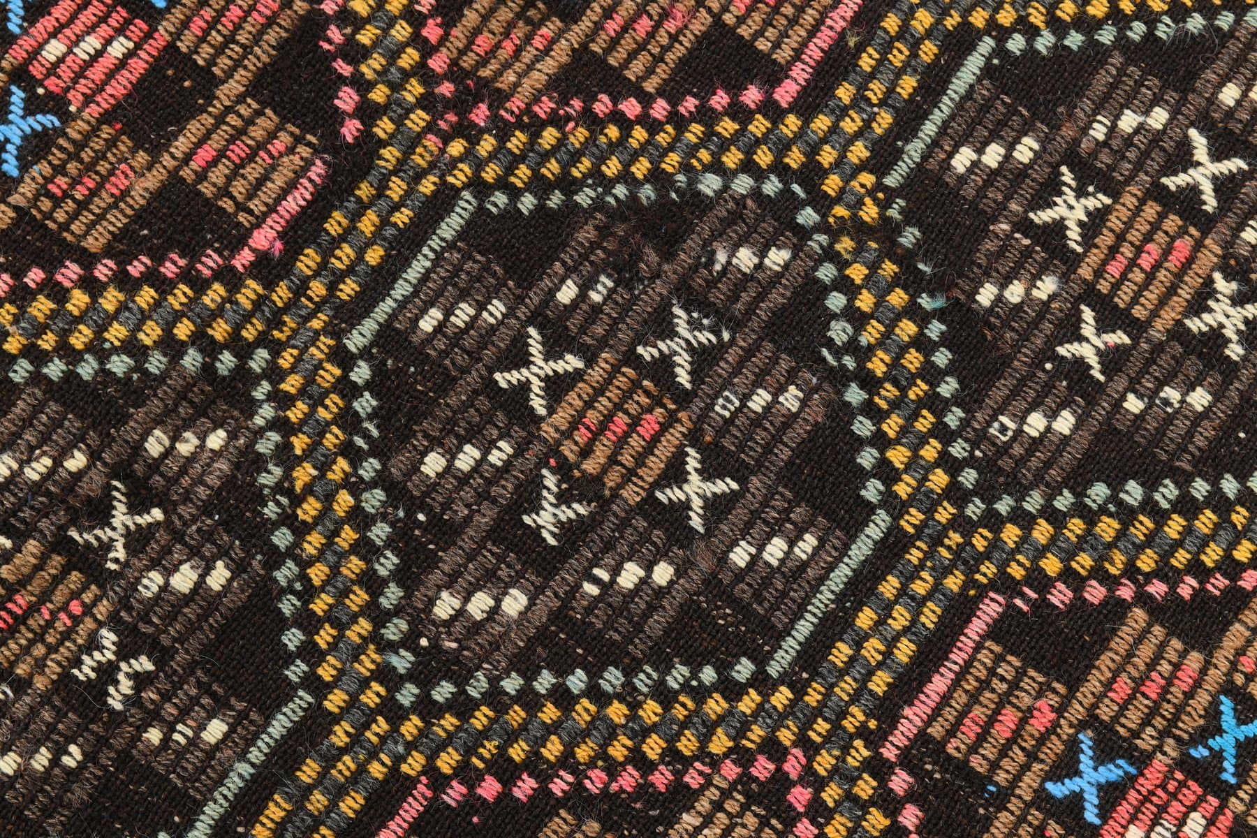 Kilim 193x262 cm, brązowy, żółty, wełna, lata 60. - 211933