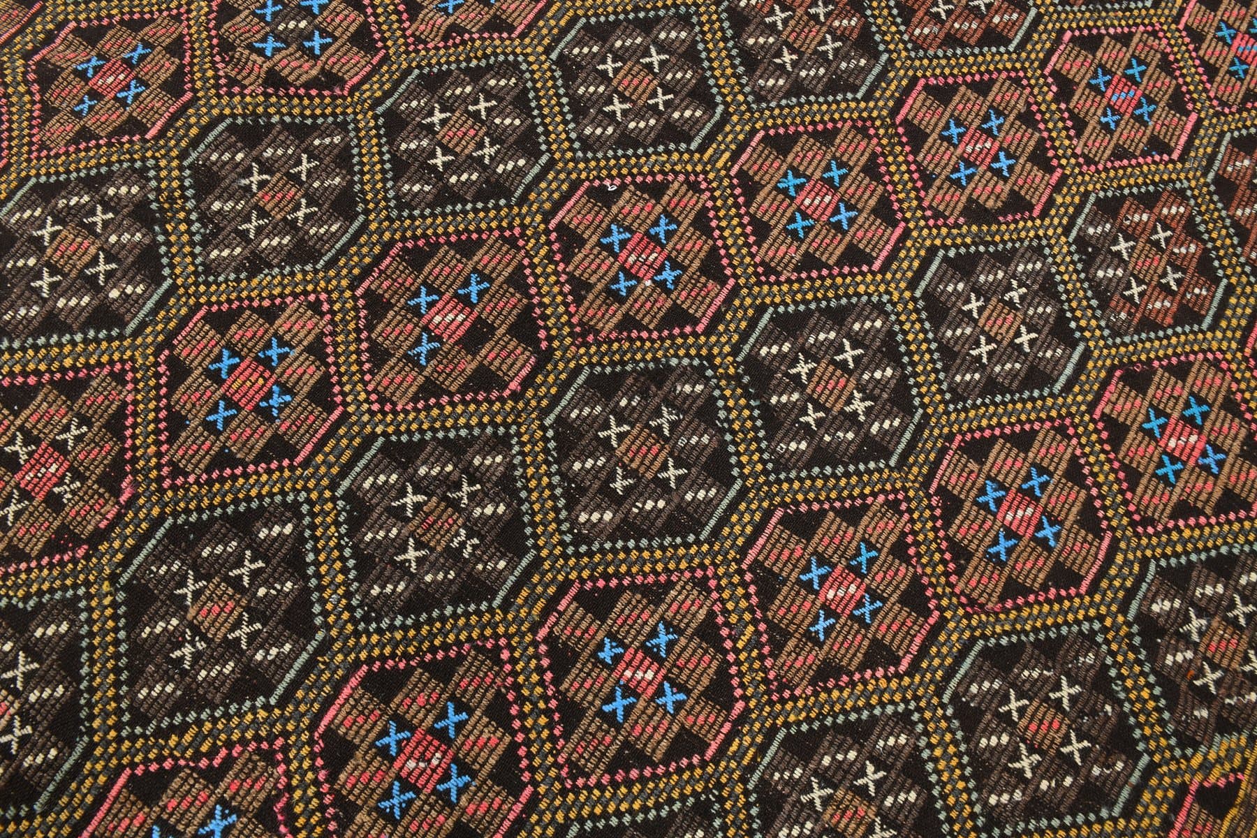 Kilim 193x262 cm, brązowy, żółty, wełna, lata 60. - 211932