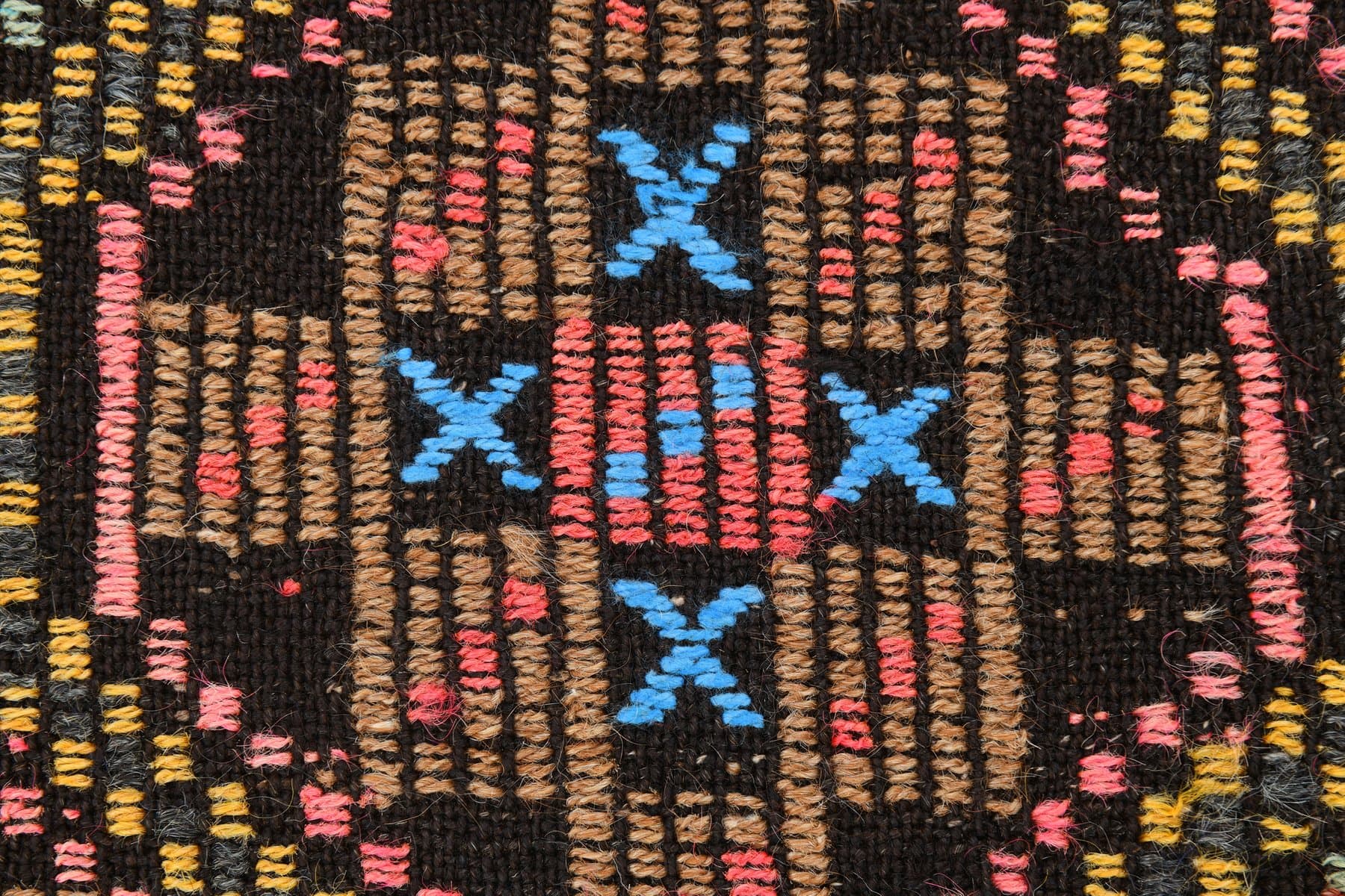 Kilim 193x262 cm, brązowy, żółty, wełna, lata 60. - 211934