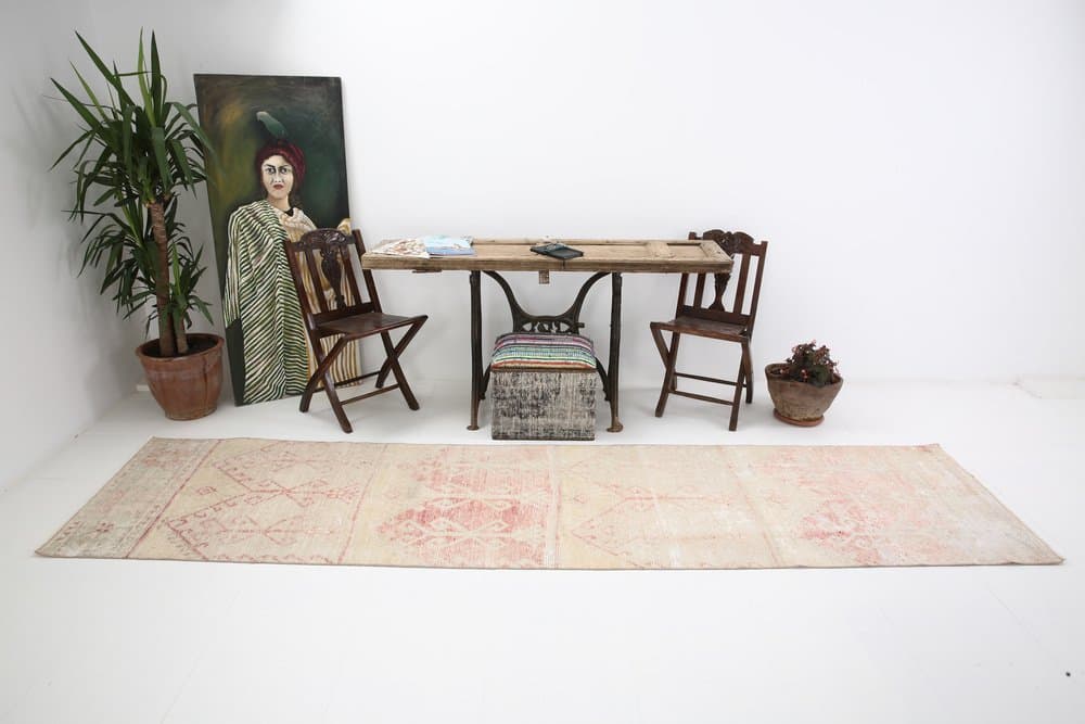 Chodnik 355x90 cm, beżowy, wełna, Turcja, lata 60. - 211900