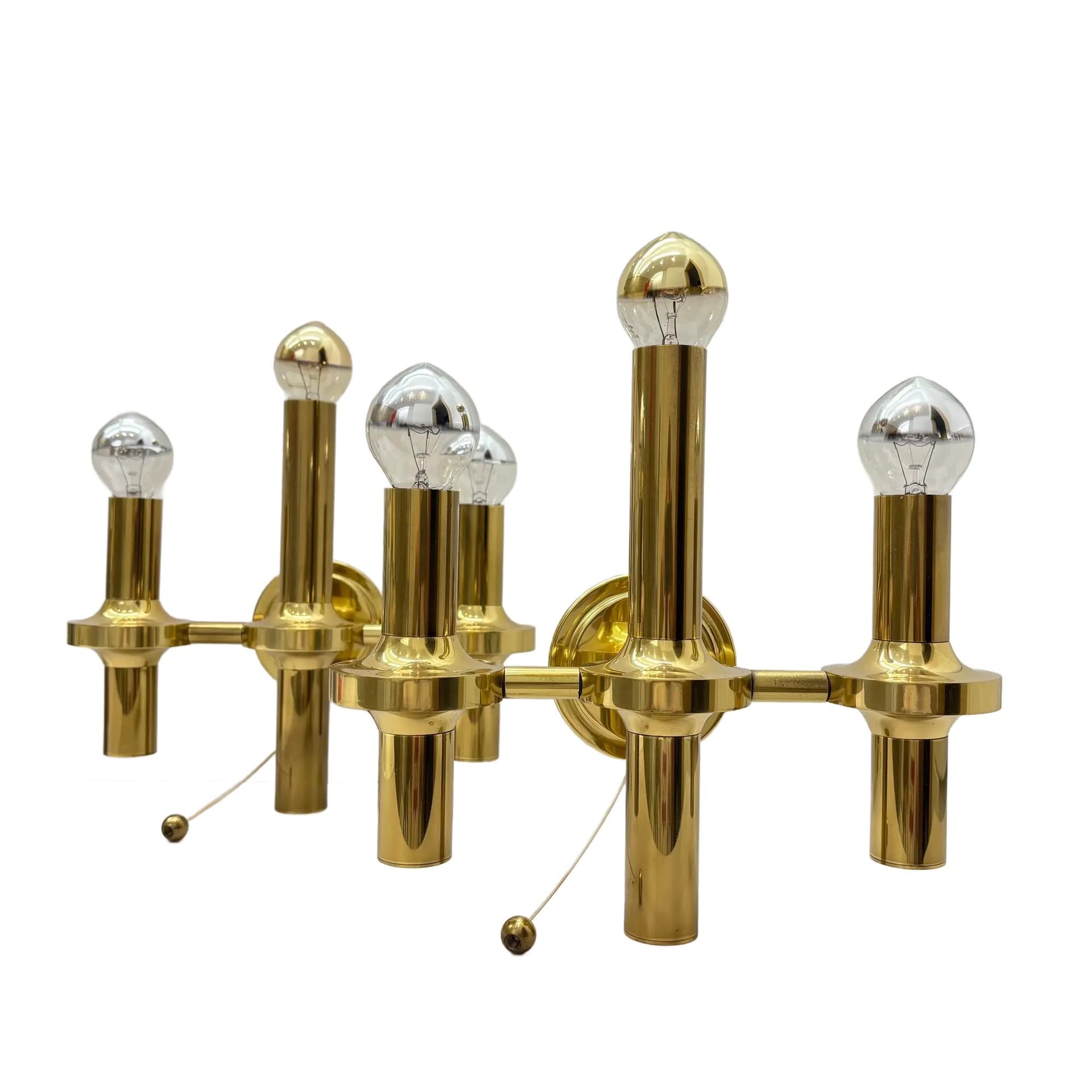 Pair of wall sconces, gilt brass, by G. Sciolari, Italy, 1970s.