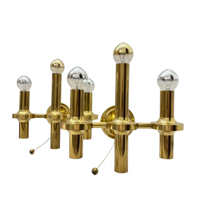Pair of wall sconces, gilt brass, by G. Sciolari, Italy, 1970s. - DIMENSION