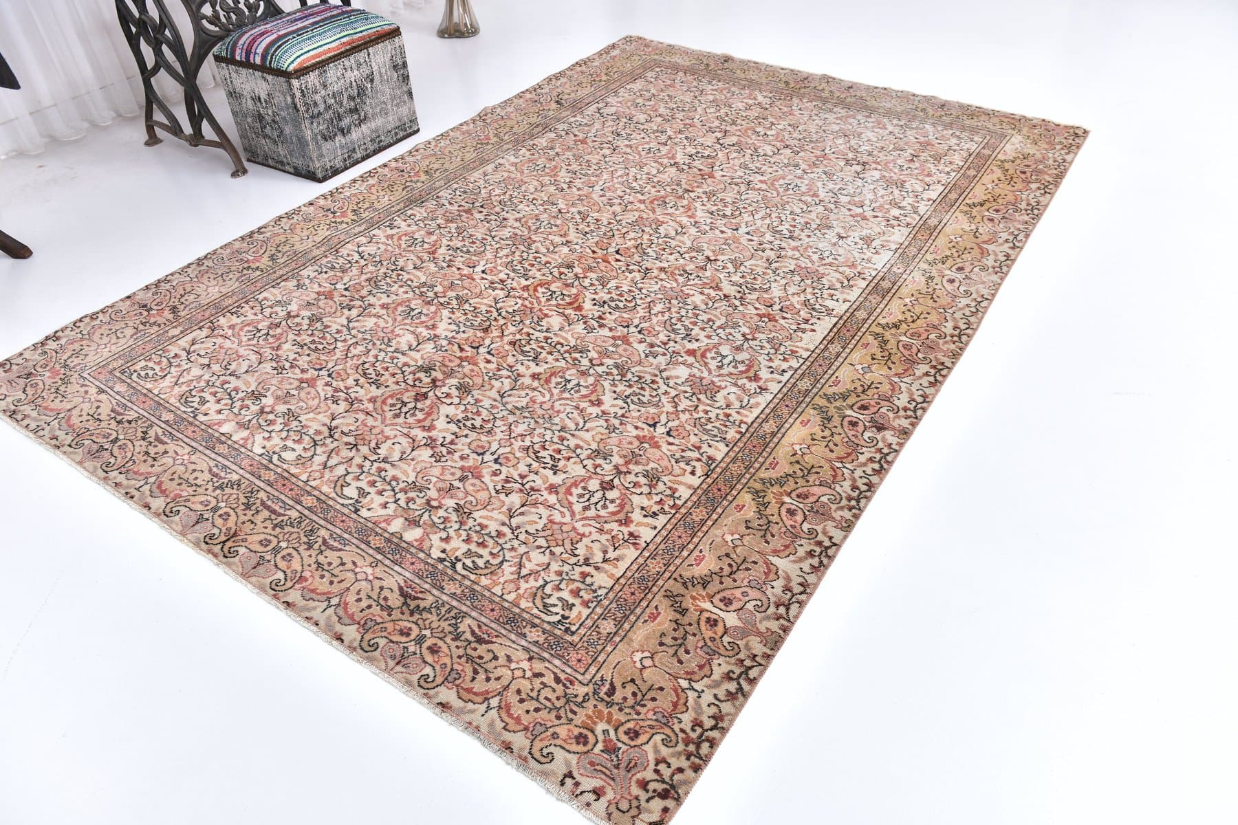 Dywan 189x281 cm, beżowy, wełna, Turcja, lata 70. - 211799