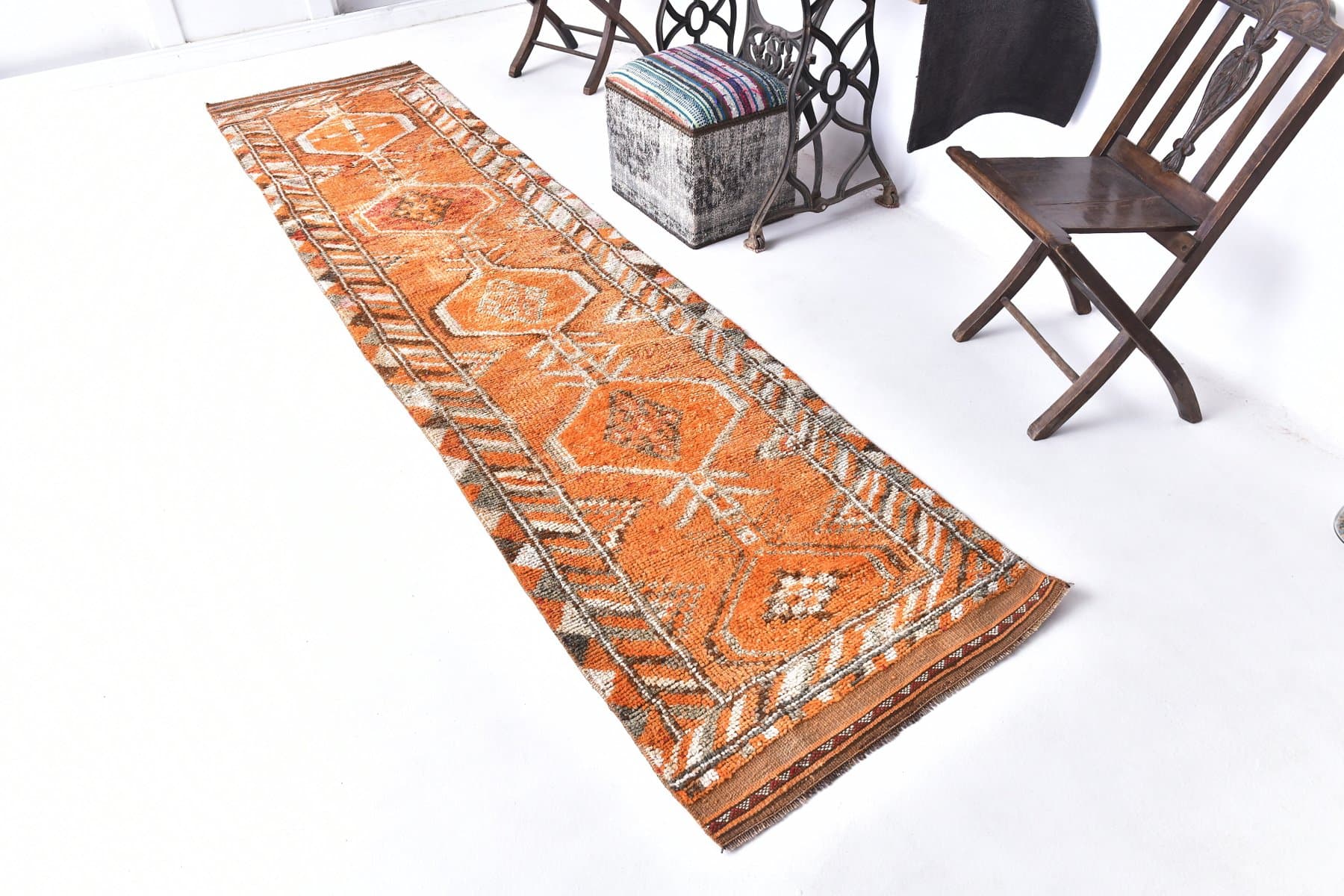 Chodnik 82x341 cm, pomarańczowy, wełna, Turcja, lata 70. - 211774