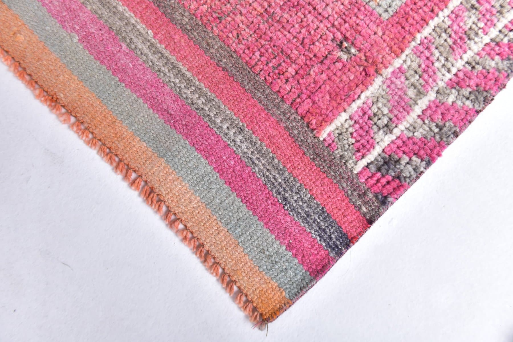 Chodnik 310x94 cm, różowy, żółty, wełna, lata 70. - 211750