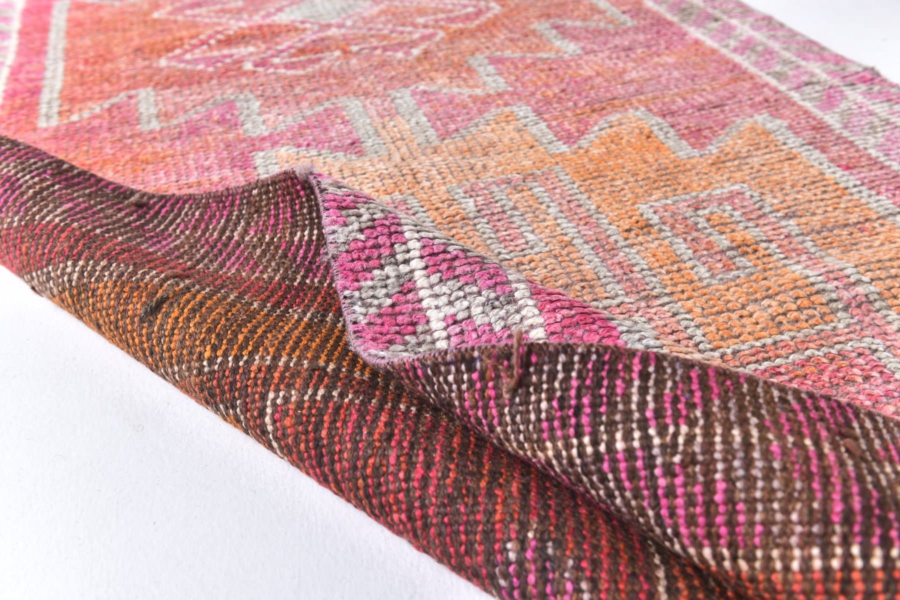 Chodnik 310x94 cm, różowy, żółty, wełna, lata 70. - 211751