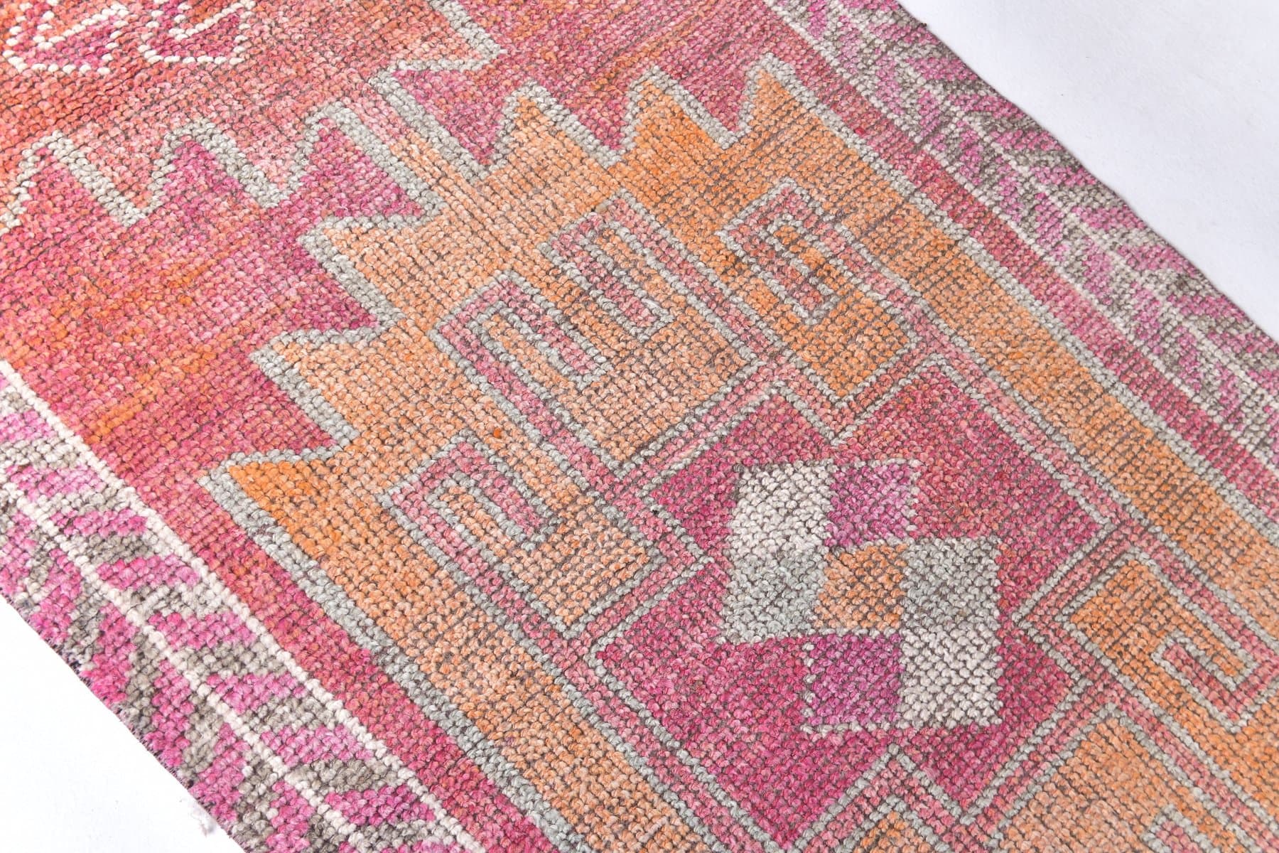 Chodnik 310x94 cm, różowy, żółty, wełna, lata 70. - 211746