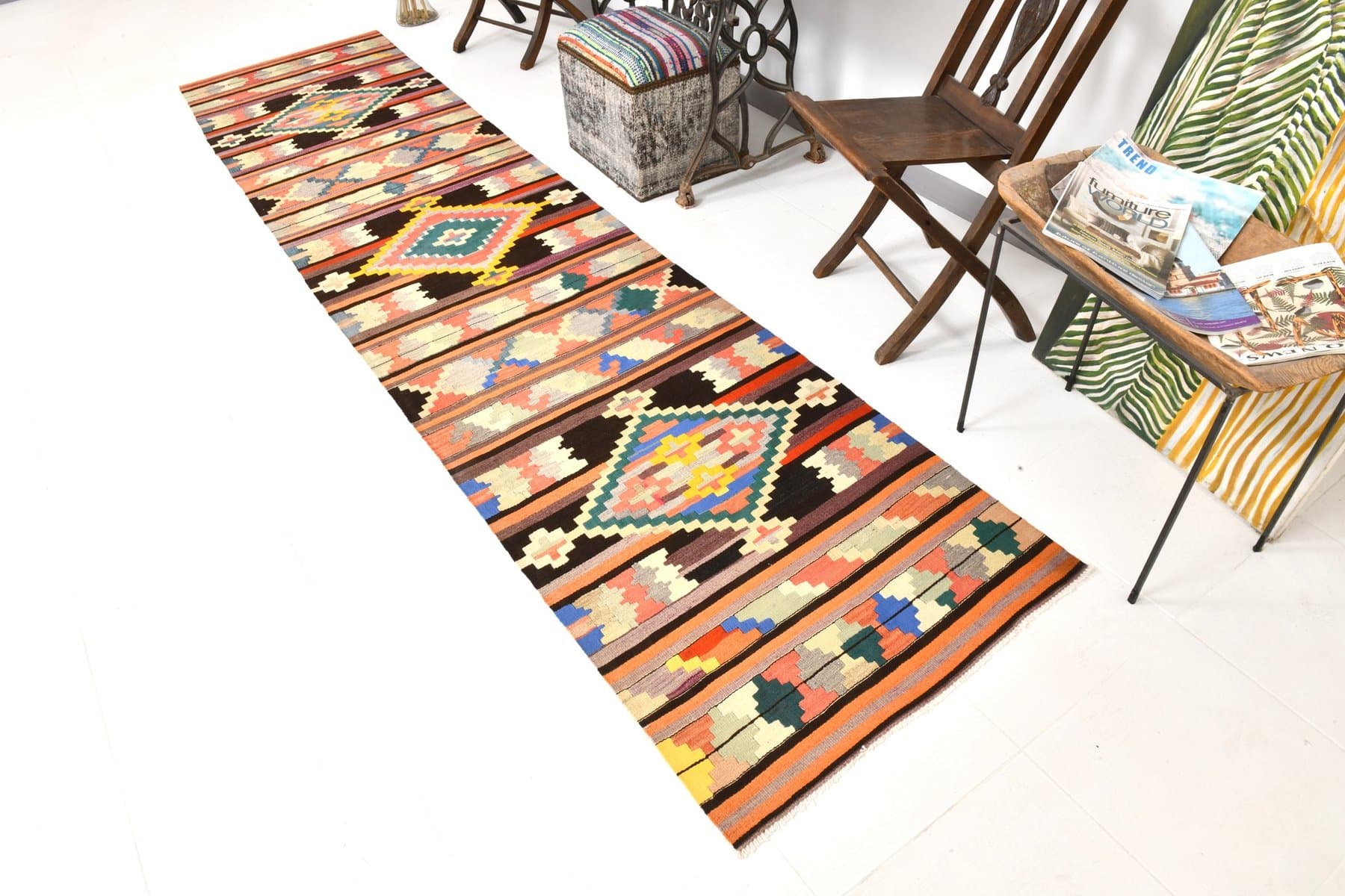 Runner 84x370 cm, Red, Cotton, 1970s - 211735