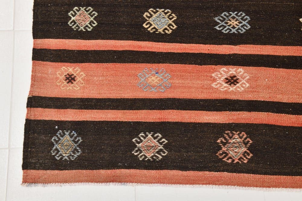 Kilim 256x194 cm, pomarańczowy, brązowy, wełna, Turcja, lata 60. - 211718