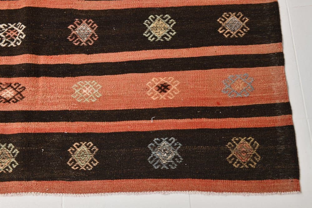 Kilim 256x194 cm, pomarańczowy, brązowy, wełna, Turcja, lata 60. - 211719