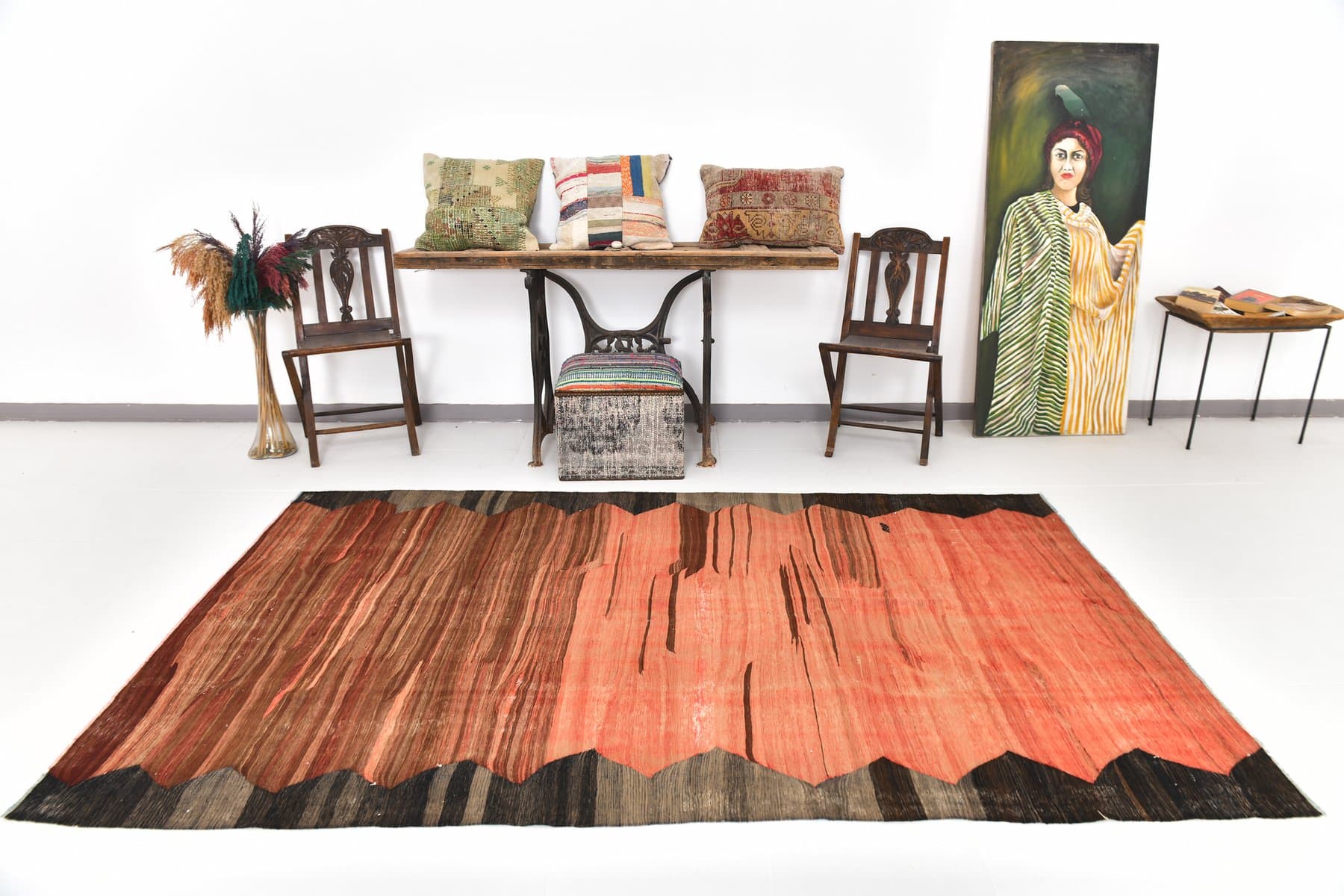 Kilim 159x265 cm, czerwony, wełna, Turcja, lata 60. - 211667