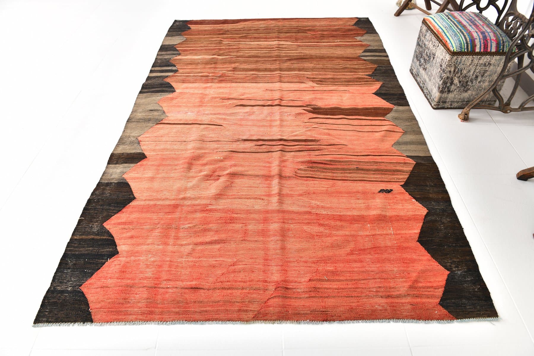 Kilim 159x265 cm, czerwony, wełna, Turcja, lata 60. - 211666