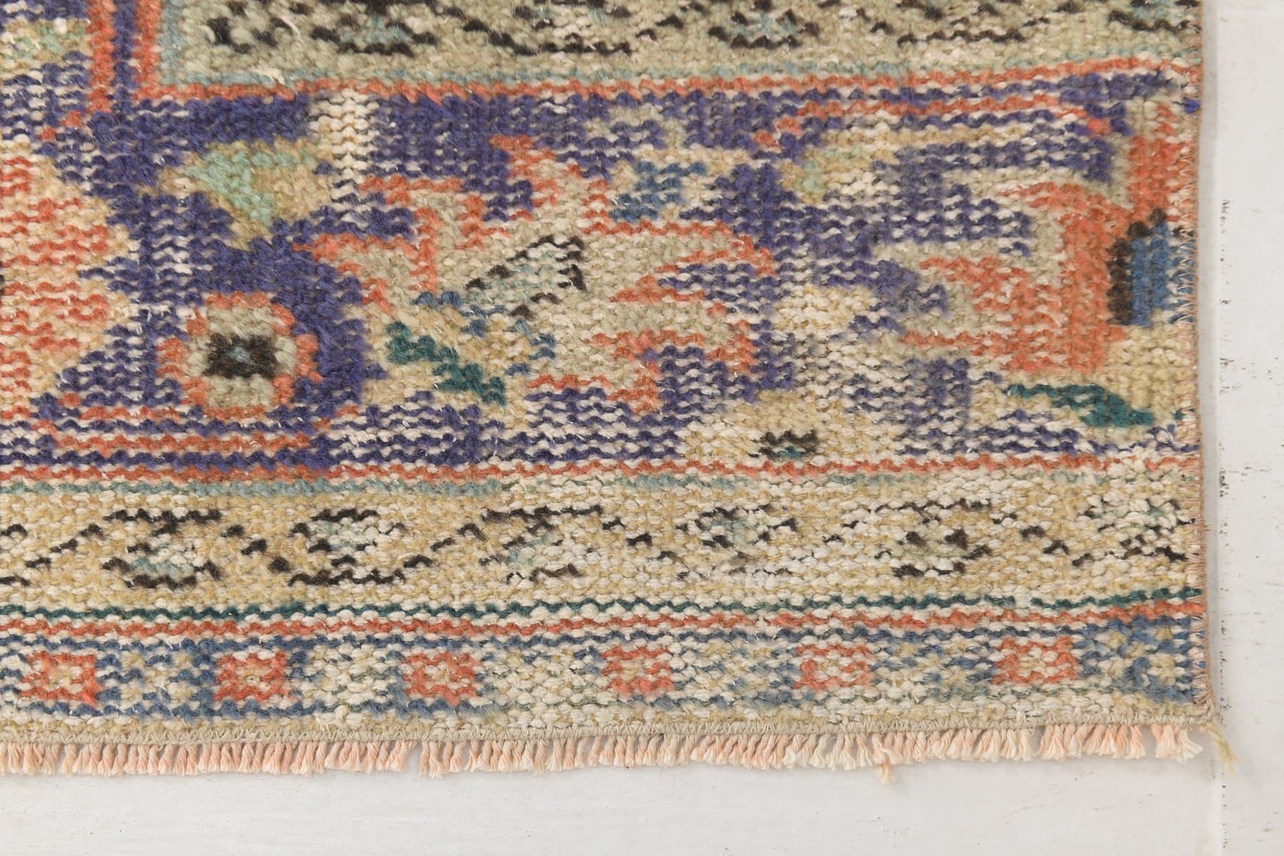 Chodnik 61x365 cm, koralowy, niebieski, wełna, lata 70. - 211652