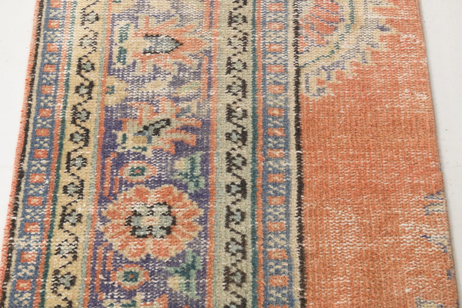 Chodnik 61x365 cm, koralowy, niebieski, wełna, lata 70. - 211649