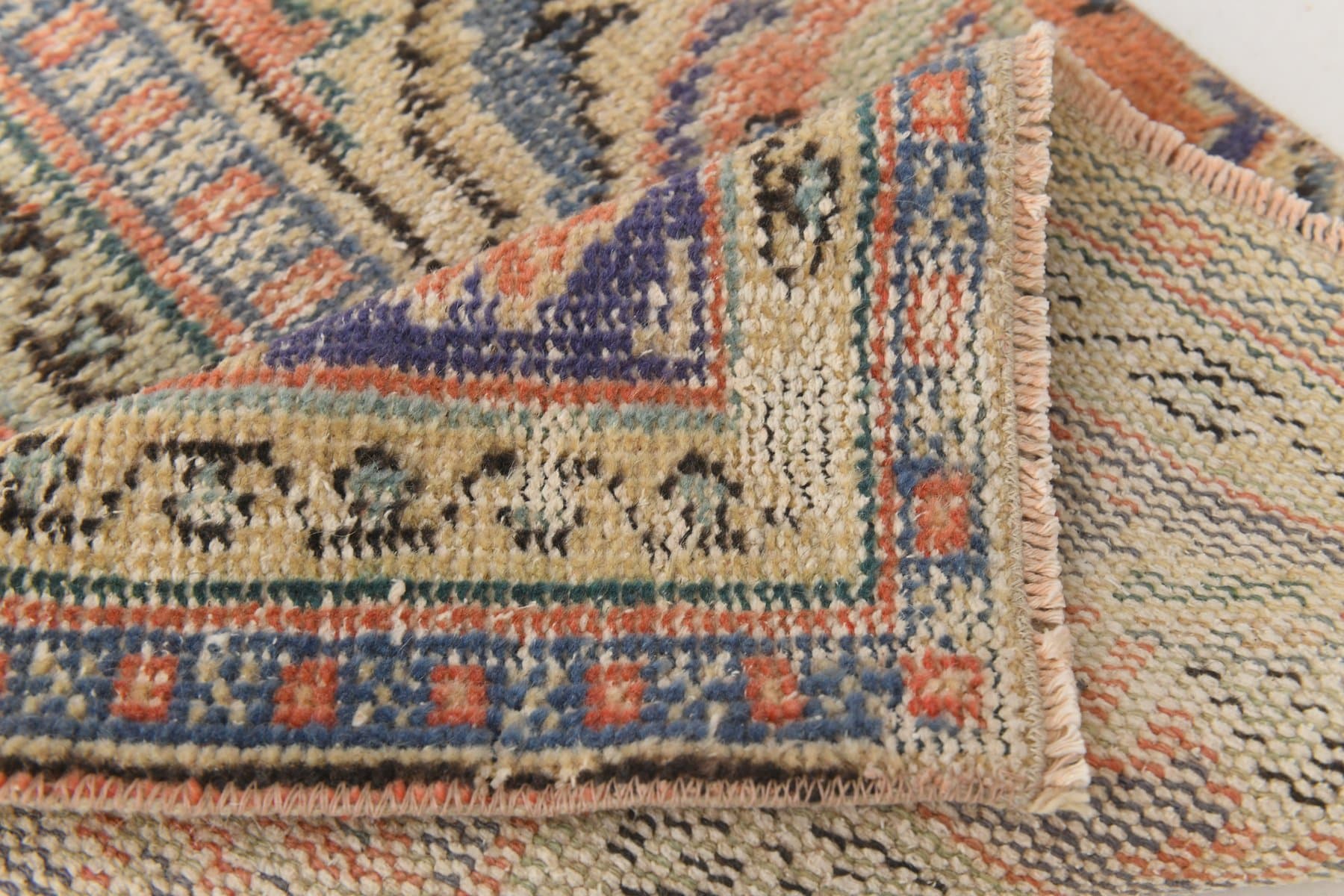 Chodnik 61x365 cm, koralowy, niebieski, wełna, lata 70. - 211653