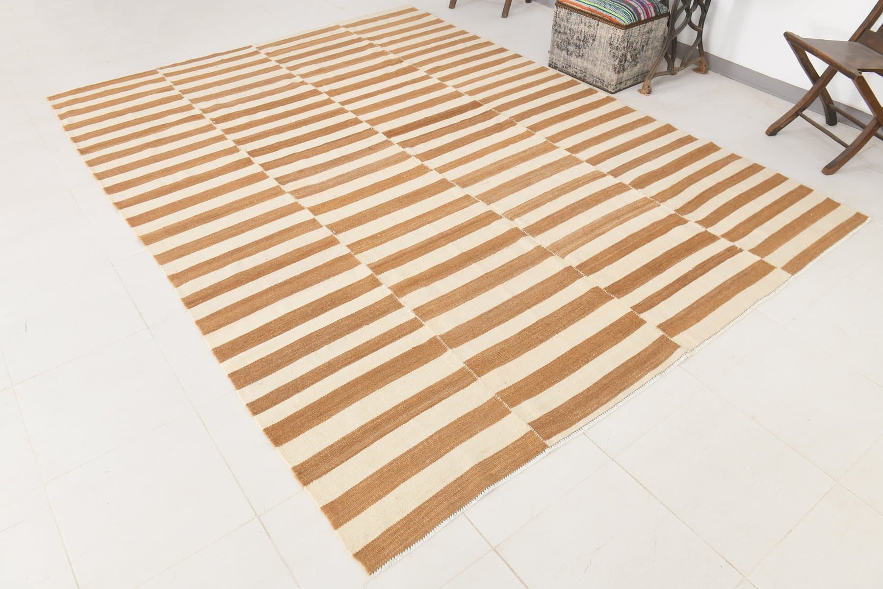 Kilim 229x311 cm, beżowy, brązowy, wełna, Turcja, lata 70. - 211636