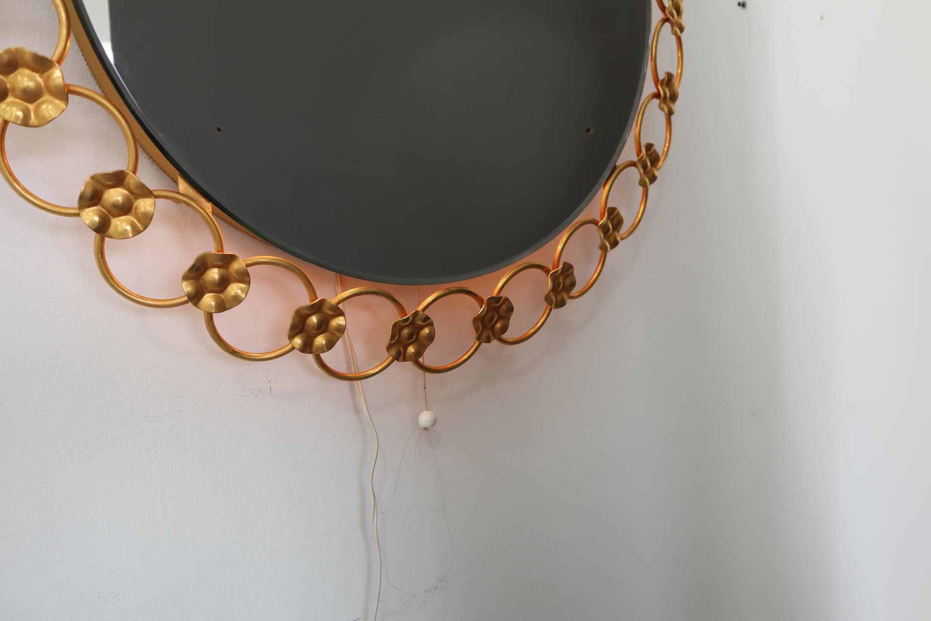 Wall mirror decorative, golden metal, Poland, 1960s - 15384