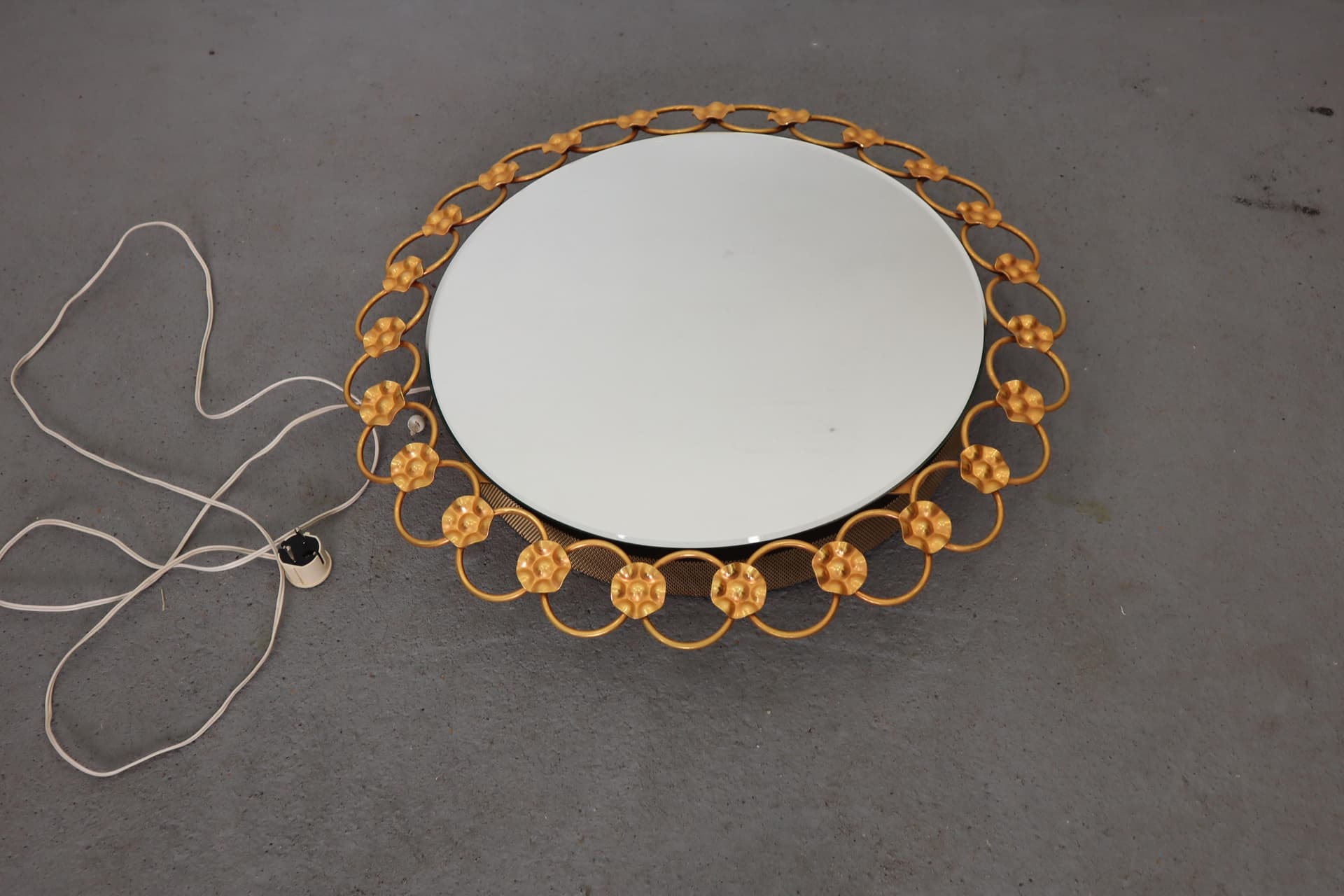 Wall mirror decorative, golden metal, Poland, 1960s - 15388