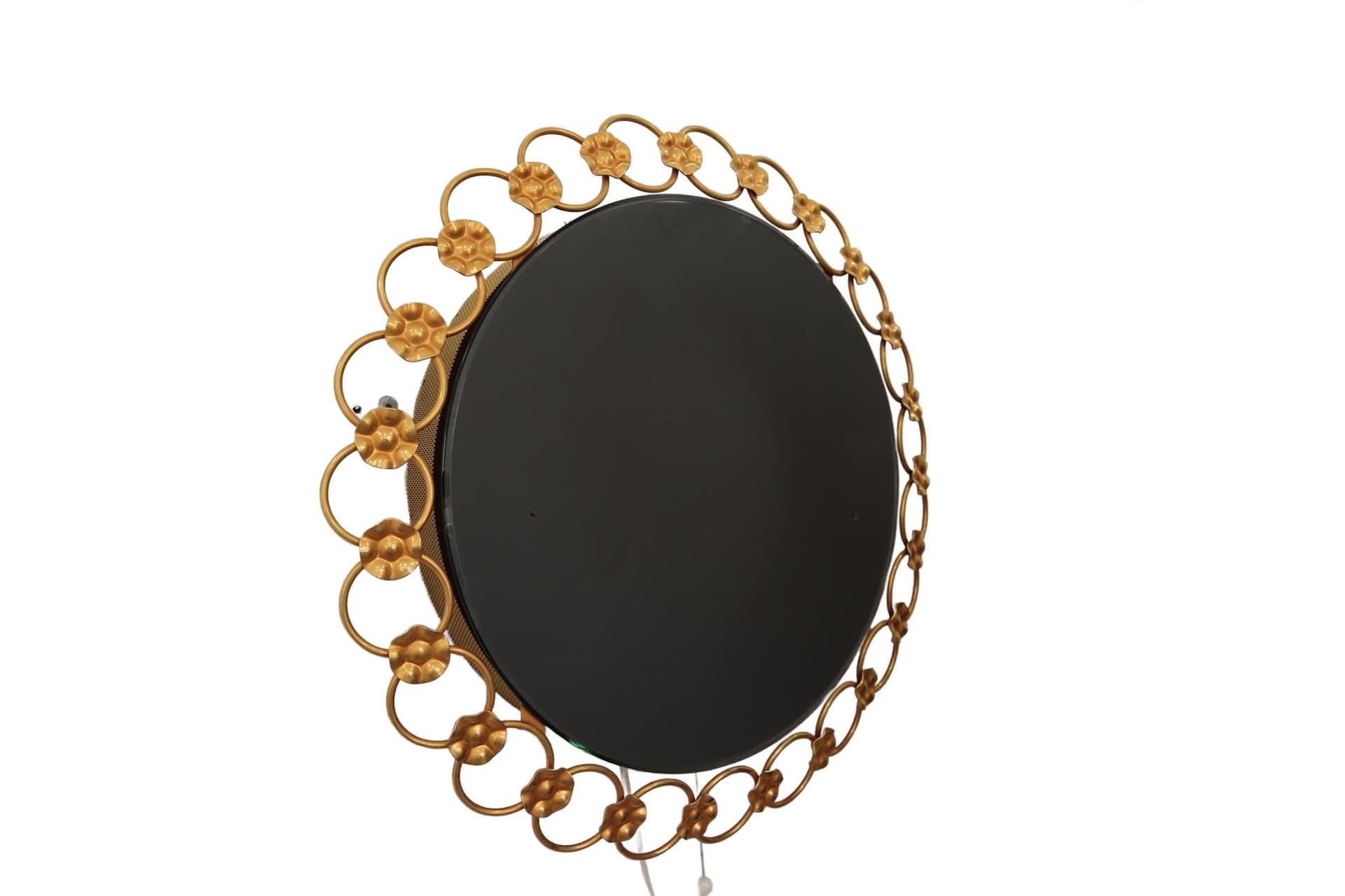 Wall mirror decorative, golden metal, Poland, 1960s