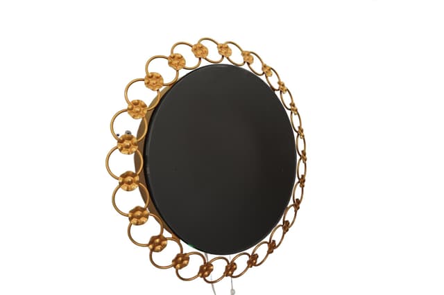 Wall mirror decorative, golden metal, Poland, 1960s - DIMENSION