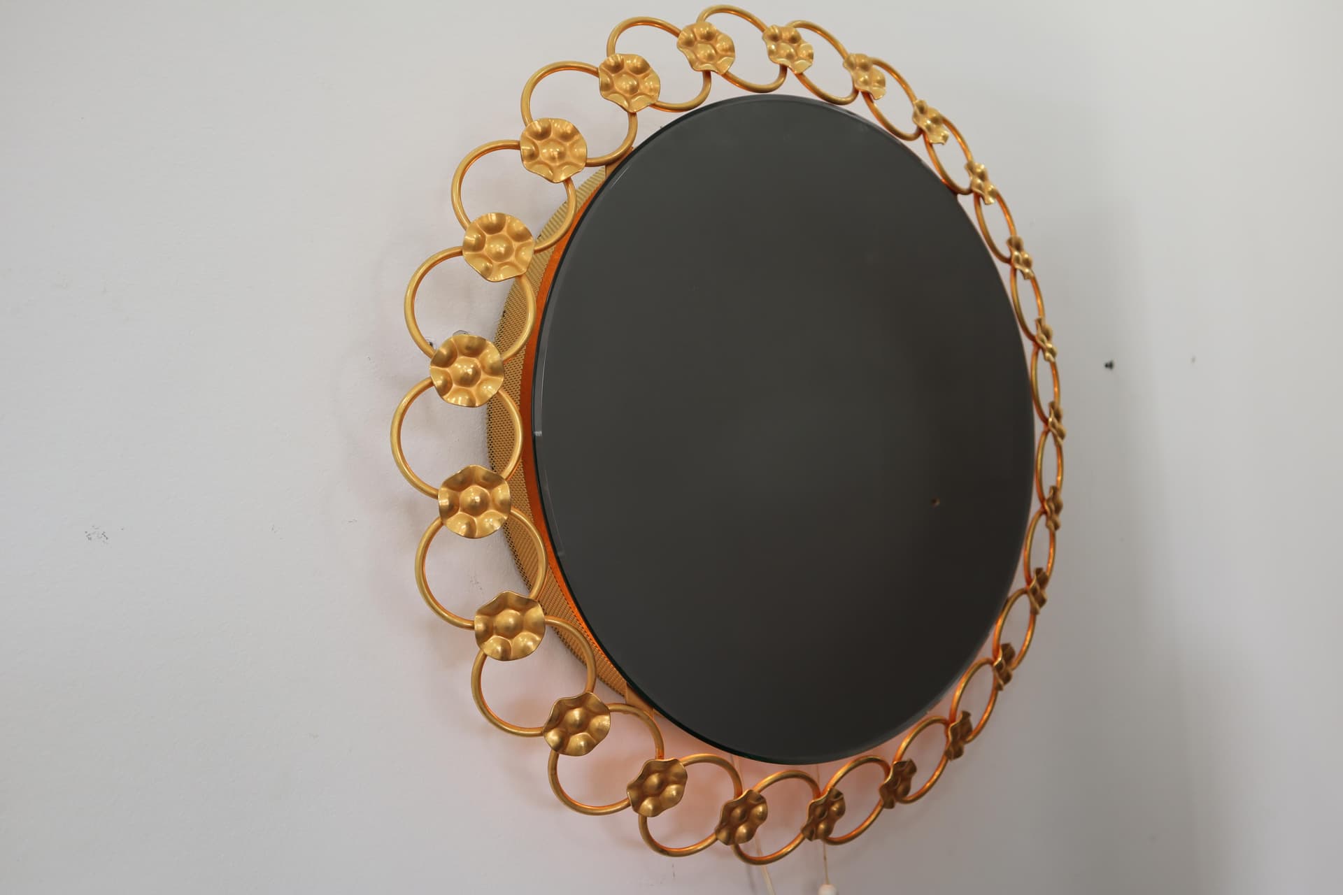 Wall mirror decorative, golden metal, Poland, 1960s - 15382
