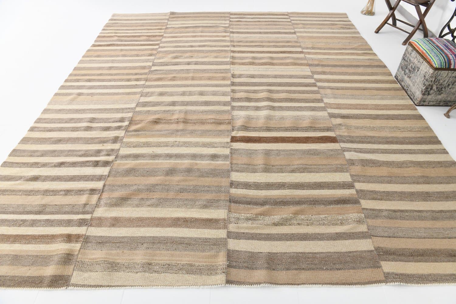 Kilim 353x303 cm, beżowy, brązowy, wełna, Turcja, lata 70. - 211625