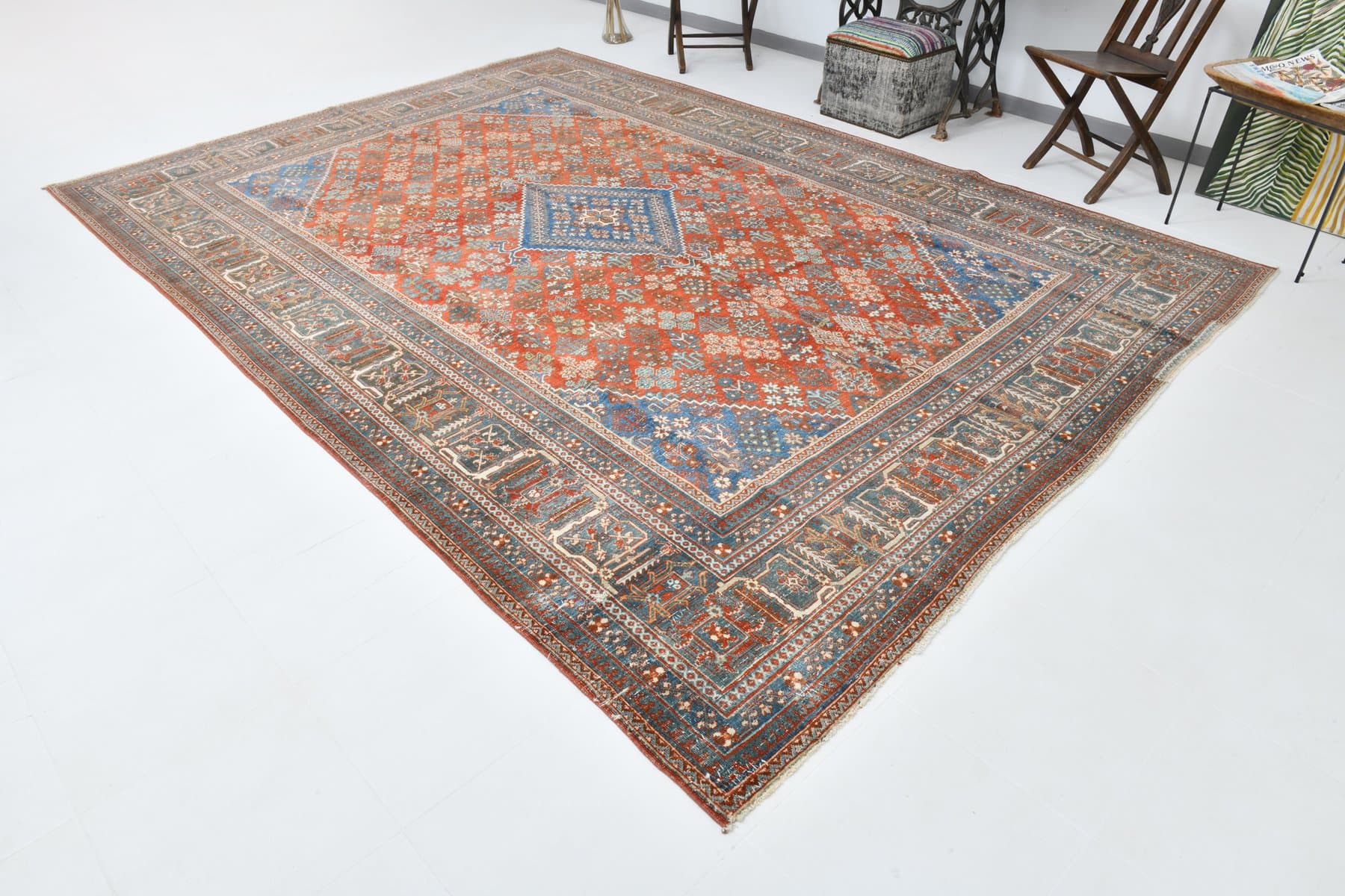 Dywan 389x276 cm, czerwony, wełna, lata 40. - 212592