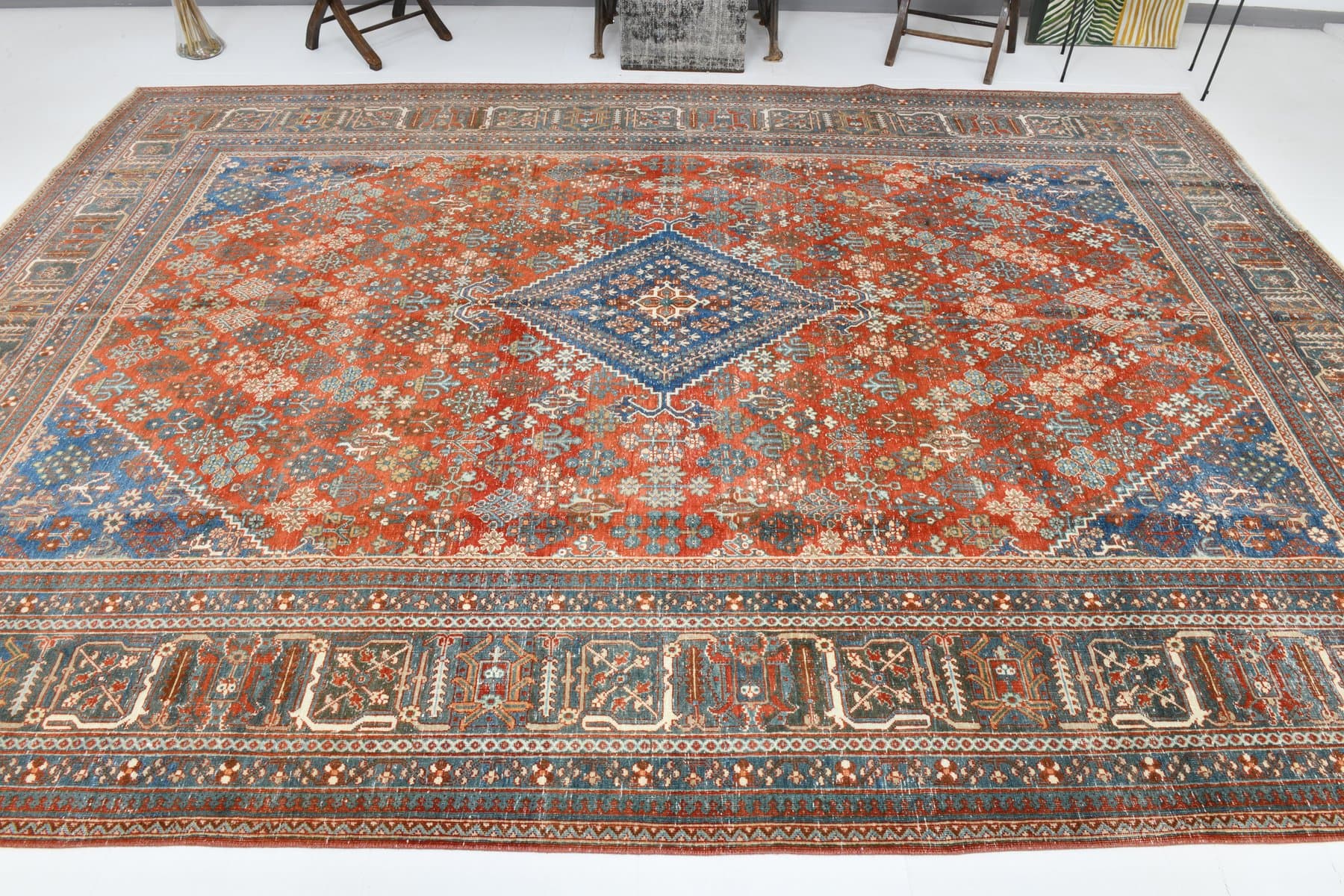 Dywan 389x276 cm, czerwony, wełna, lata 40. - 212593