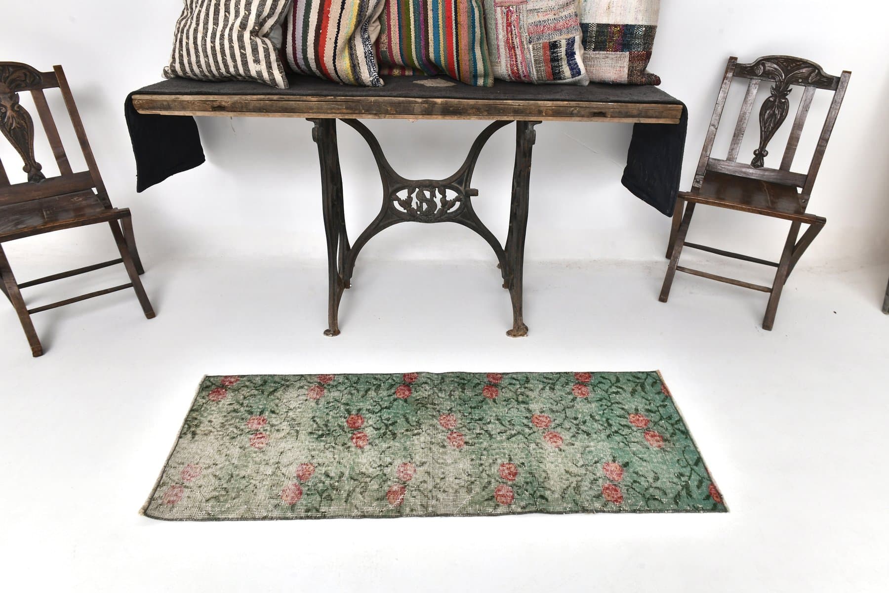 Runner 147x55 cm, Green, Wool, 1960s - 212570