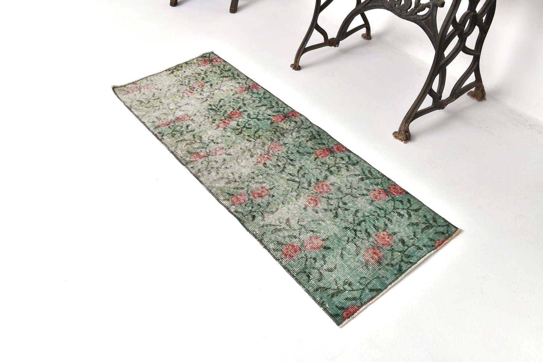 Runner 147x55 cm, Green, Wool, 1960s - 212569