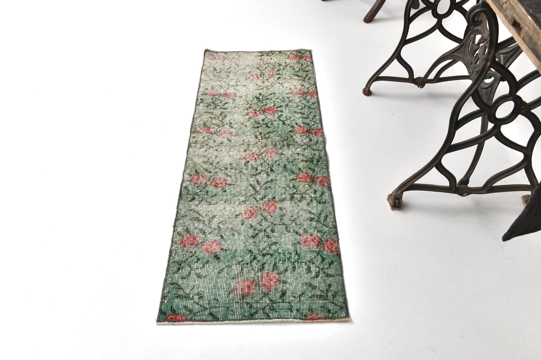 Runner 147x55 cm, Green, Wool, 1960s - 212567