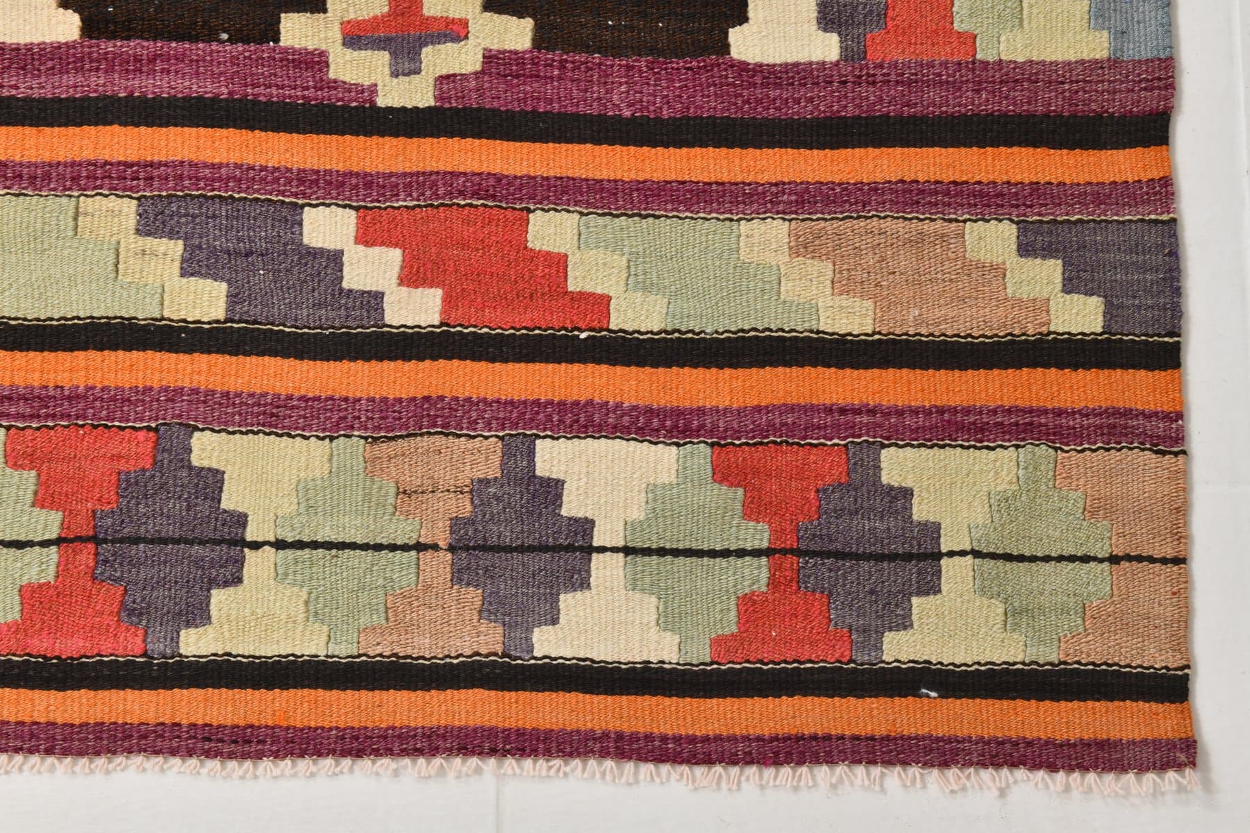 Kilim chodnik 85x363 cm, czerwony, turkusowy, wełna, lata 70. - 212564