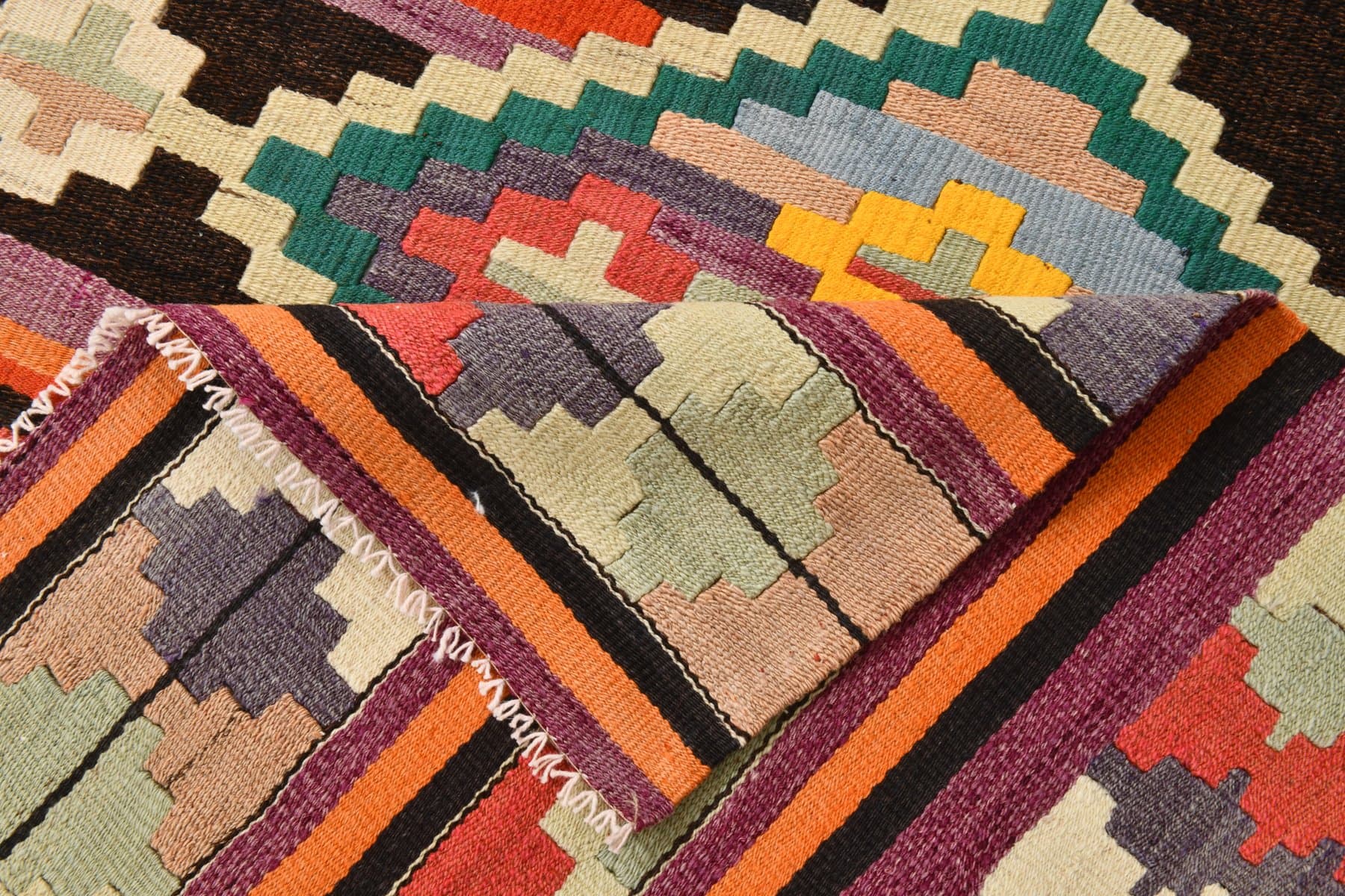 Kilim chodnik 85x363 cm, czerwony, turkusowy, wełna, lata 70. - 212555