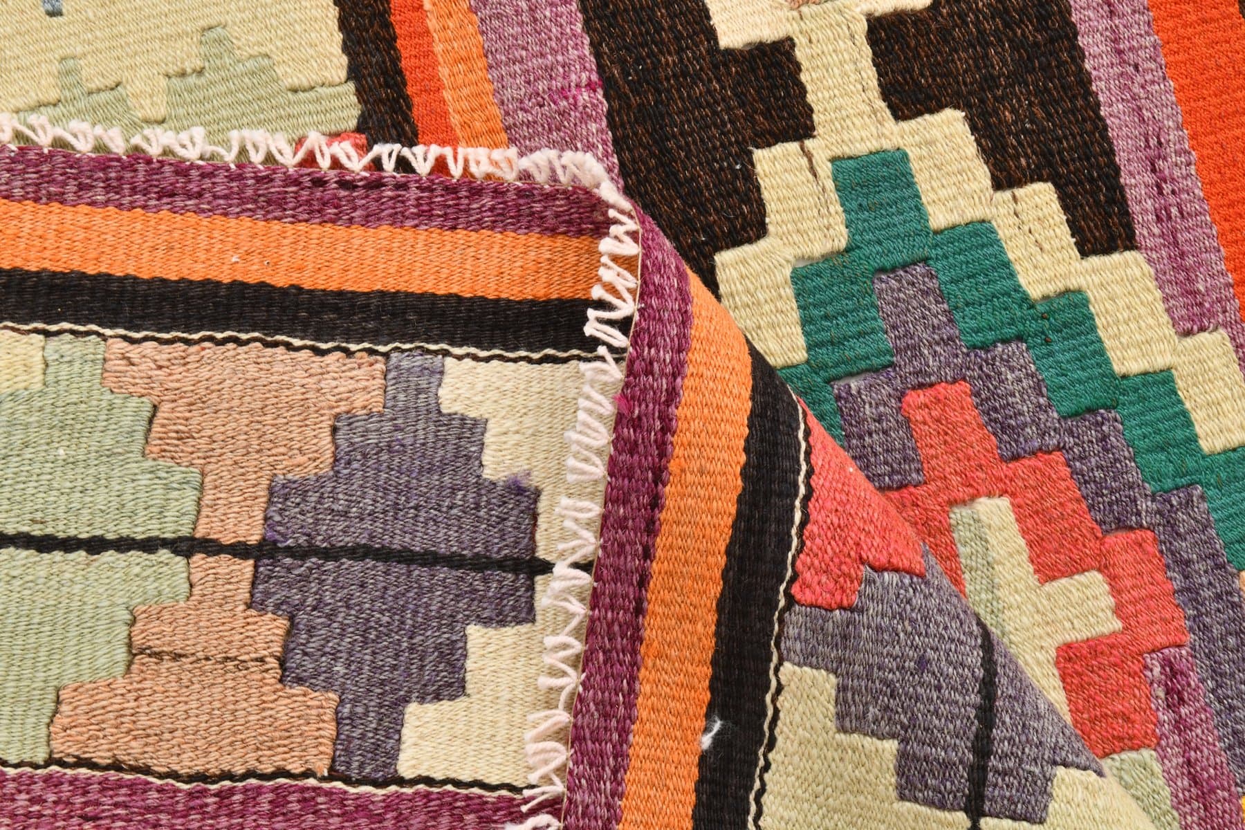 Kilim chodnik 85x363 cm, czerwony, turkusowy, wełna, lata 70. - 212565