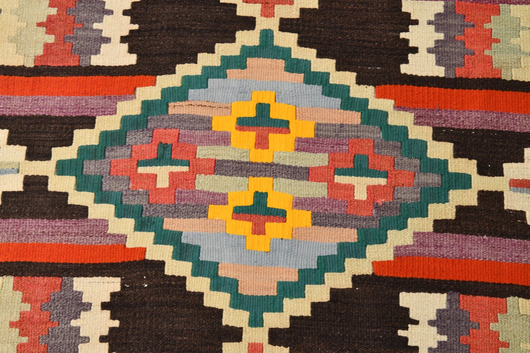 Kilim chodnik 85x363 cm, czerwony, turkusowy, wełna, lata 70. - 212561