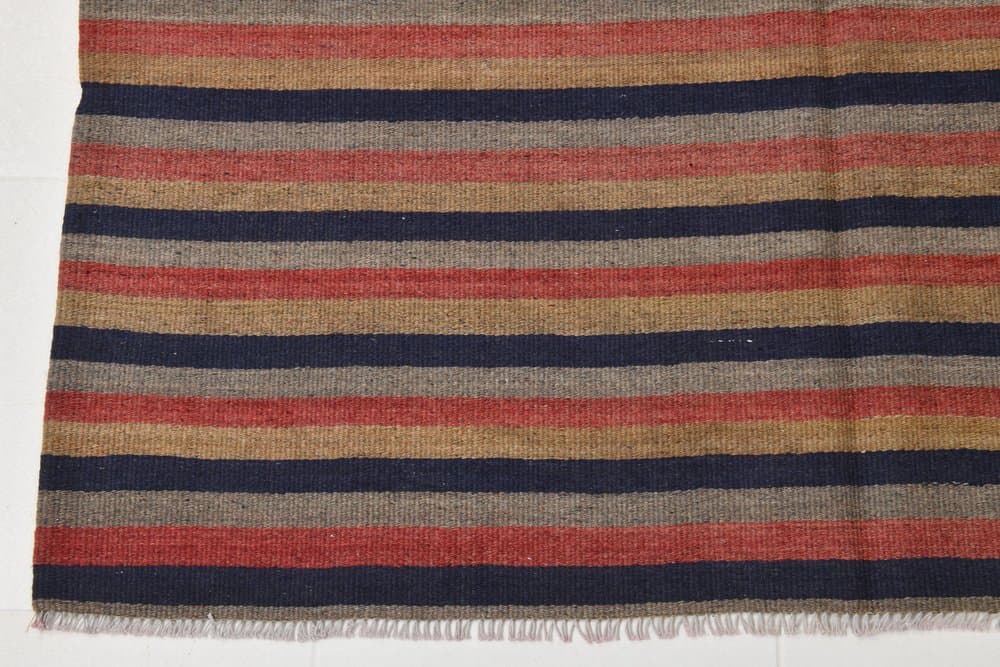 Kilim 147x209 cm, brązowy, granatowy, wełna, lata 70. - 212549