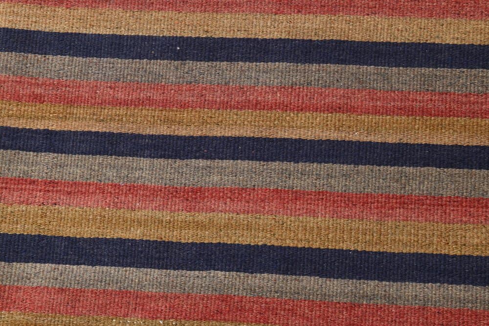 Kilim 147x209 cm, brązowy, granatowy, wełna, lata 70. - 212548