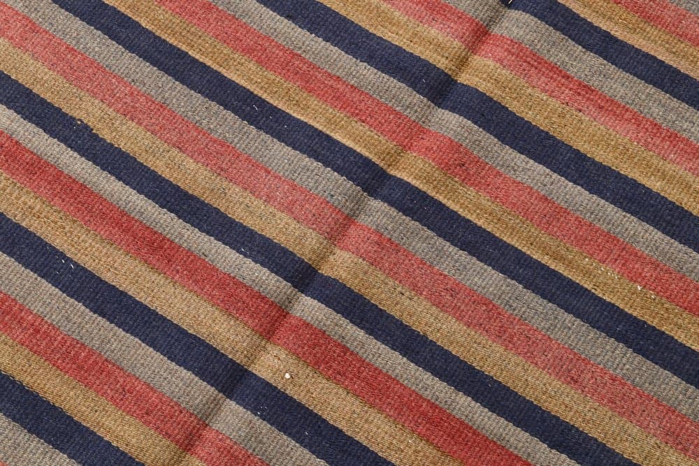 Kilim 147x209 cm, brązowy, granatowy, wełna, lata 70. - 212547