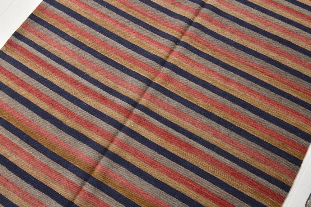 Kilim 147x209 cm, brązowy, granatowy, wełna, lata 70. - 212546