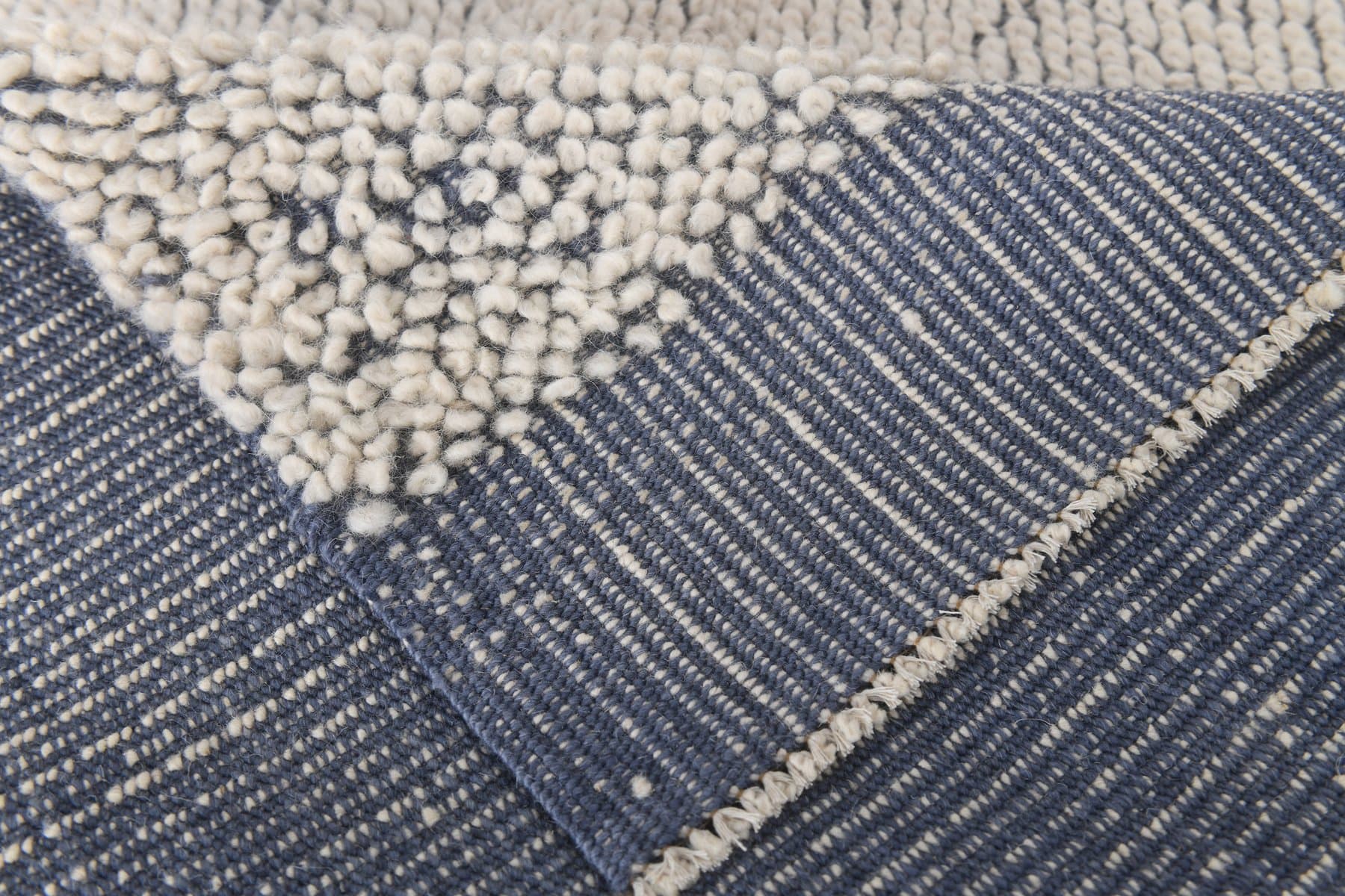 Kilim 303x194 cm, biały, niebieski, wełna, lata 90. - 212532