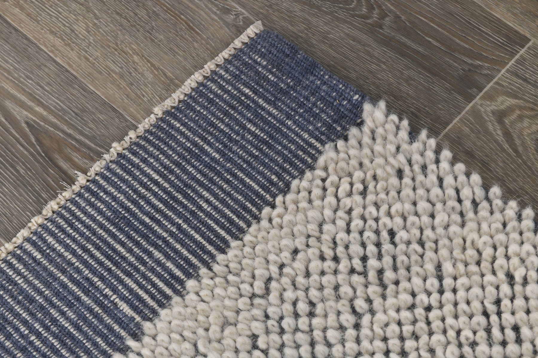 Kilim 303x194 cm, biały, niebieski, wełna, lata 90. - 212540