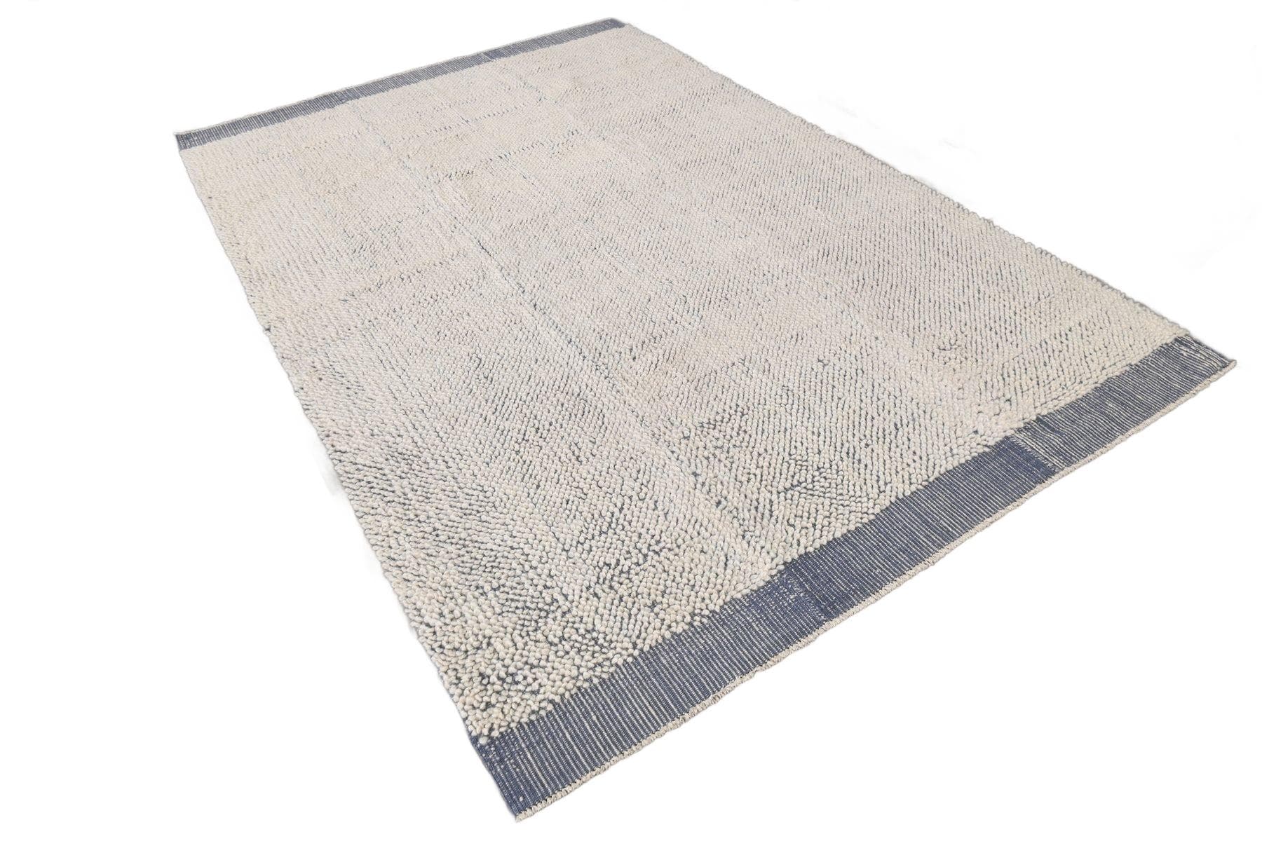 Kilim 303x194 cm, biały, niebieski, wełna, lata 90.