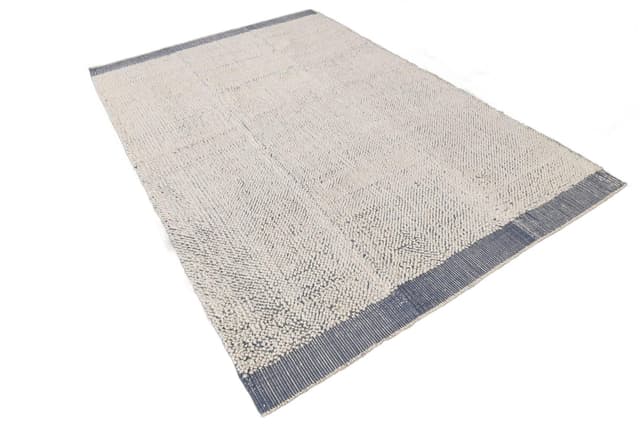 Kilim 303x194 cm, biały, niebieski, wełna, lata 90. - WYMIARY