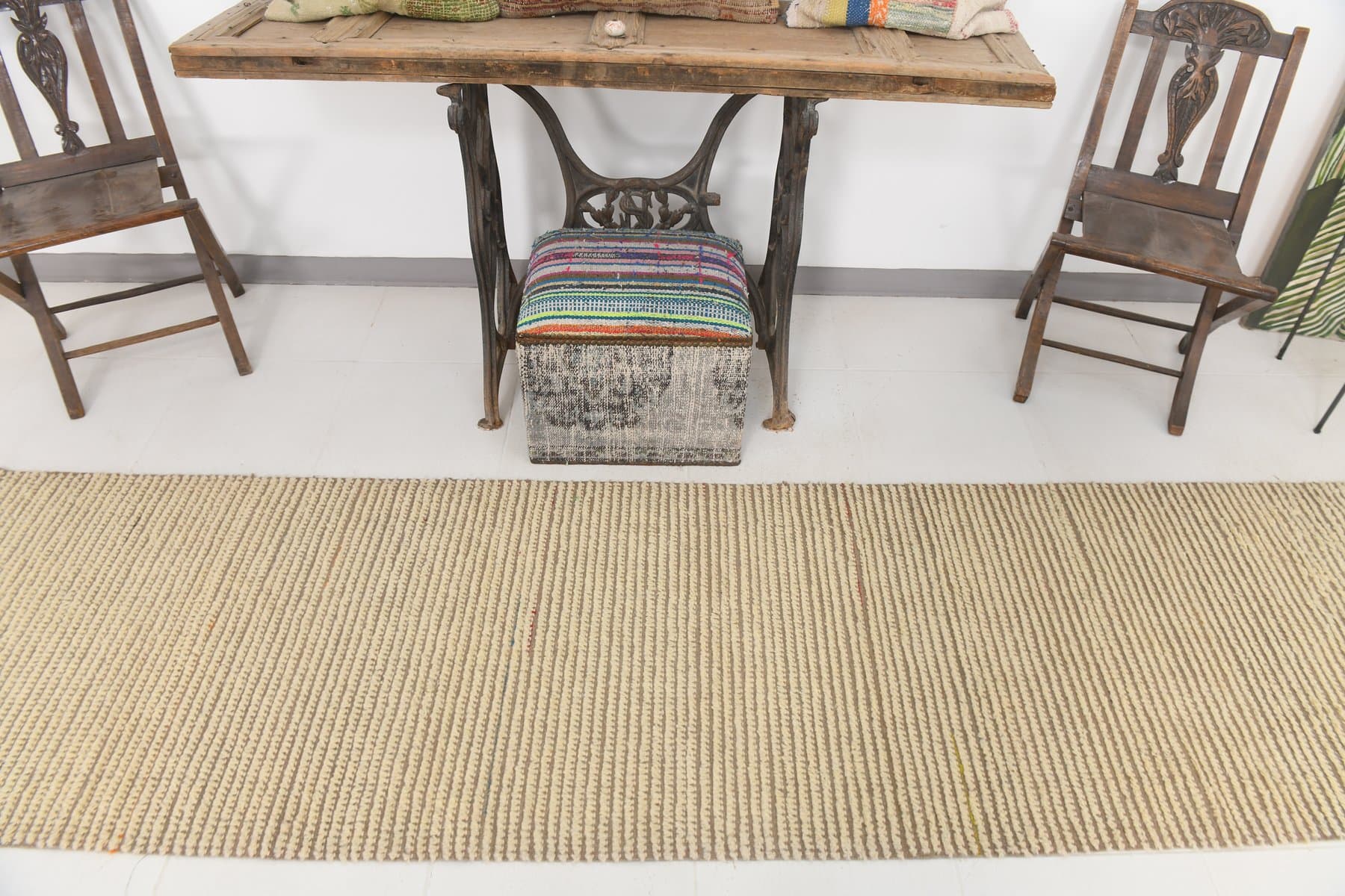 Chodnik 82x306 cm, beżowy, wełna, lata 70. - 212511