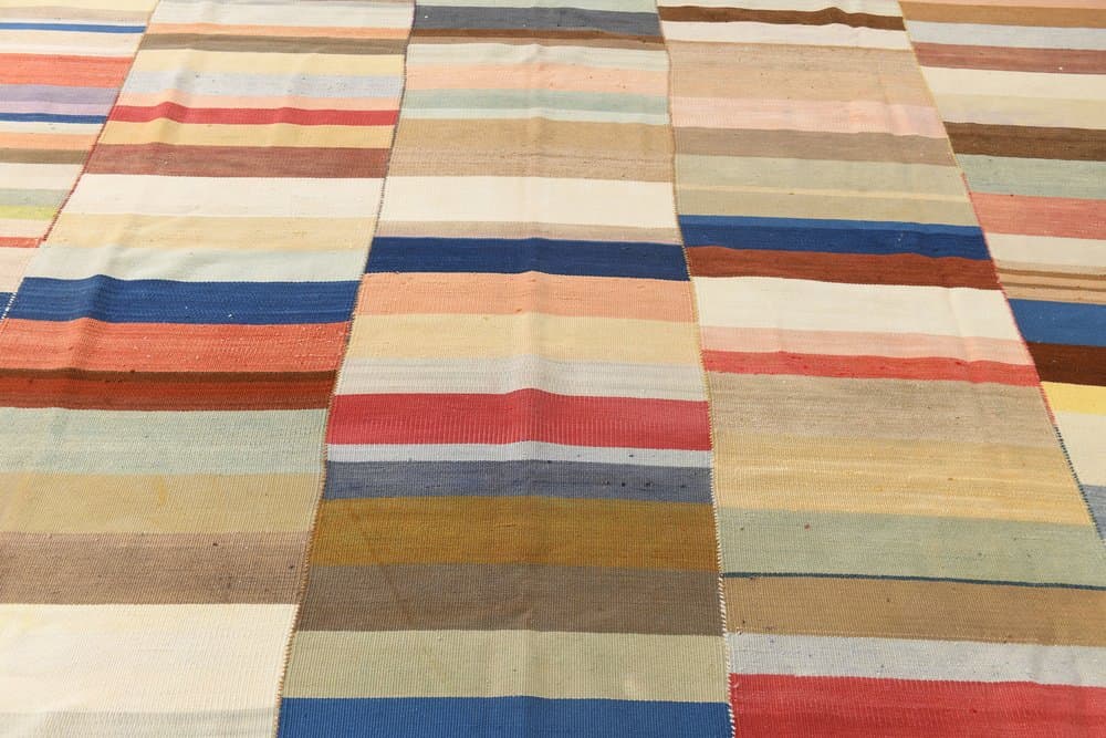 Kilim 338x303 cm, beżowy, pomarańczowy, wełna, lata 70. - 212501