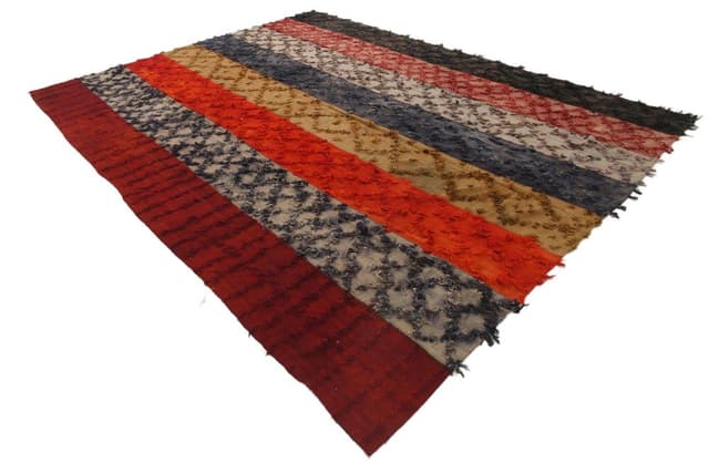 Kilim 390x298 cm, czerwony, szary, wełna, lata 70. - WYMIARY