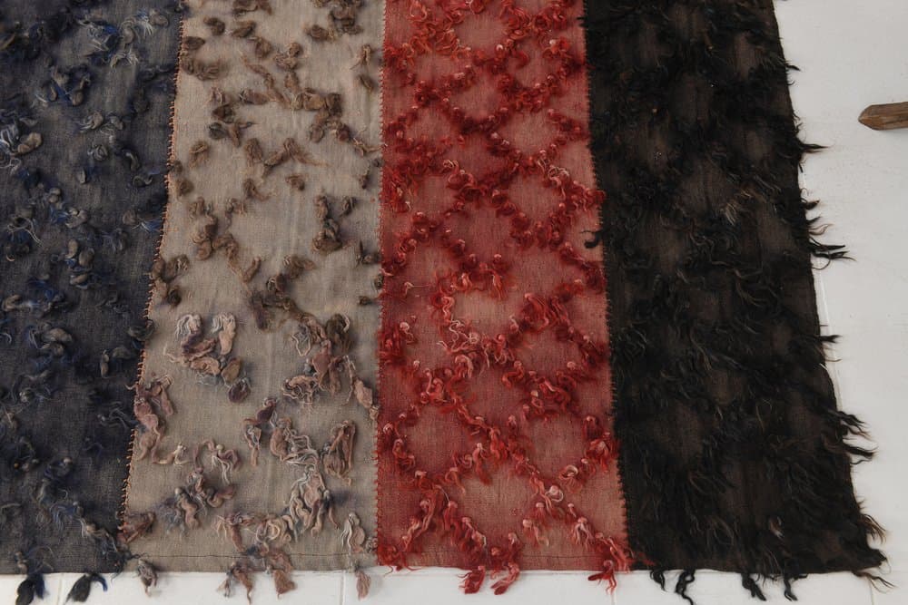 Kilim 390x298 cm, czerwony, szary, wełna, lata 70. - 212479