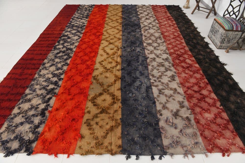 Kilim 390x298 cm, czerwony, szary, wełna, lata 70. - 212472