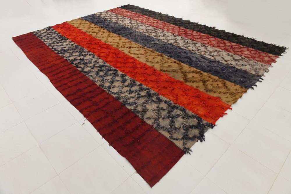 Kilim 390x298 cm, czerwony, szary, wełna, lata 70. - 212473