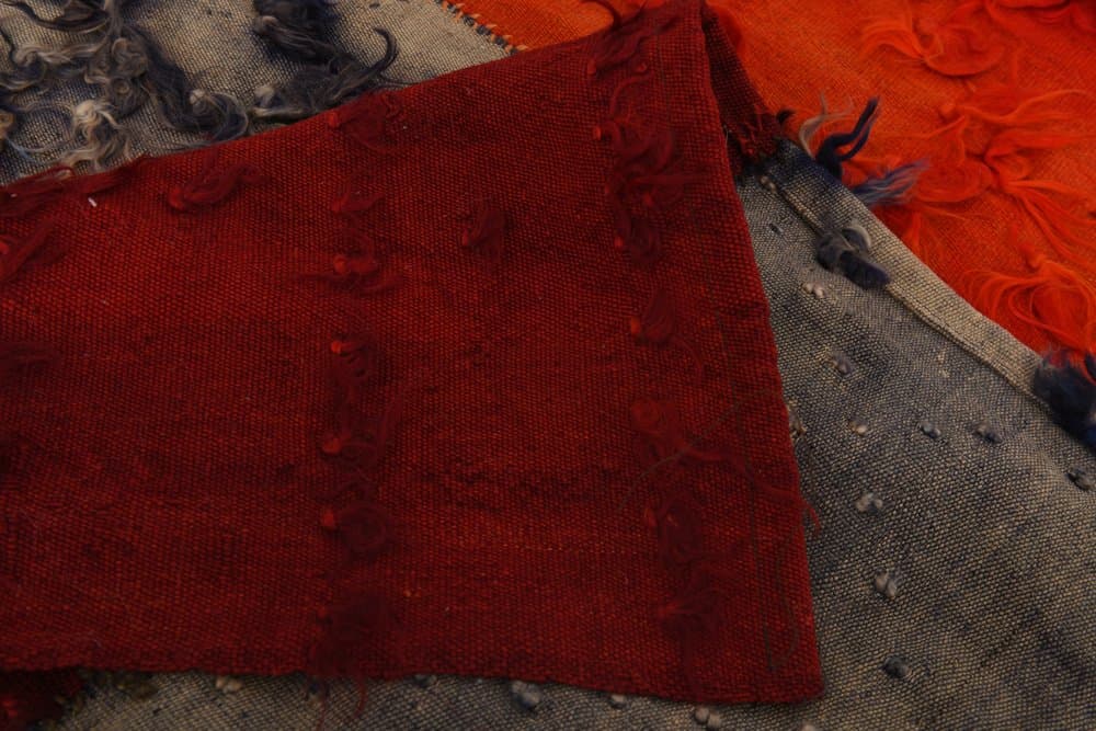 Kilim 390x298 cm, czerwony, szary, wełna, lata 70. - 212481